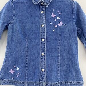 Limited Too Denim Jean Button Down Shirt Butterfly Flowers Girls Size M 12‎
